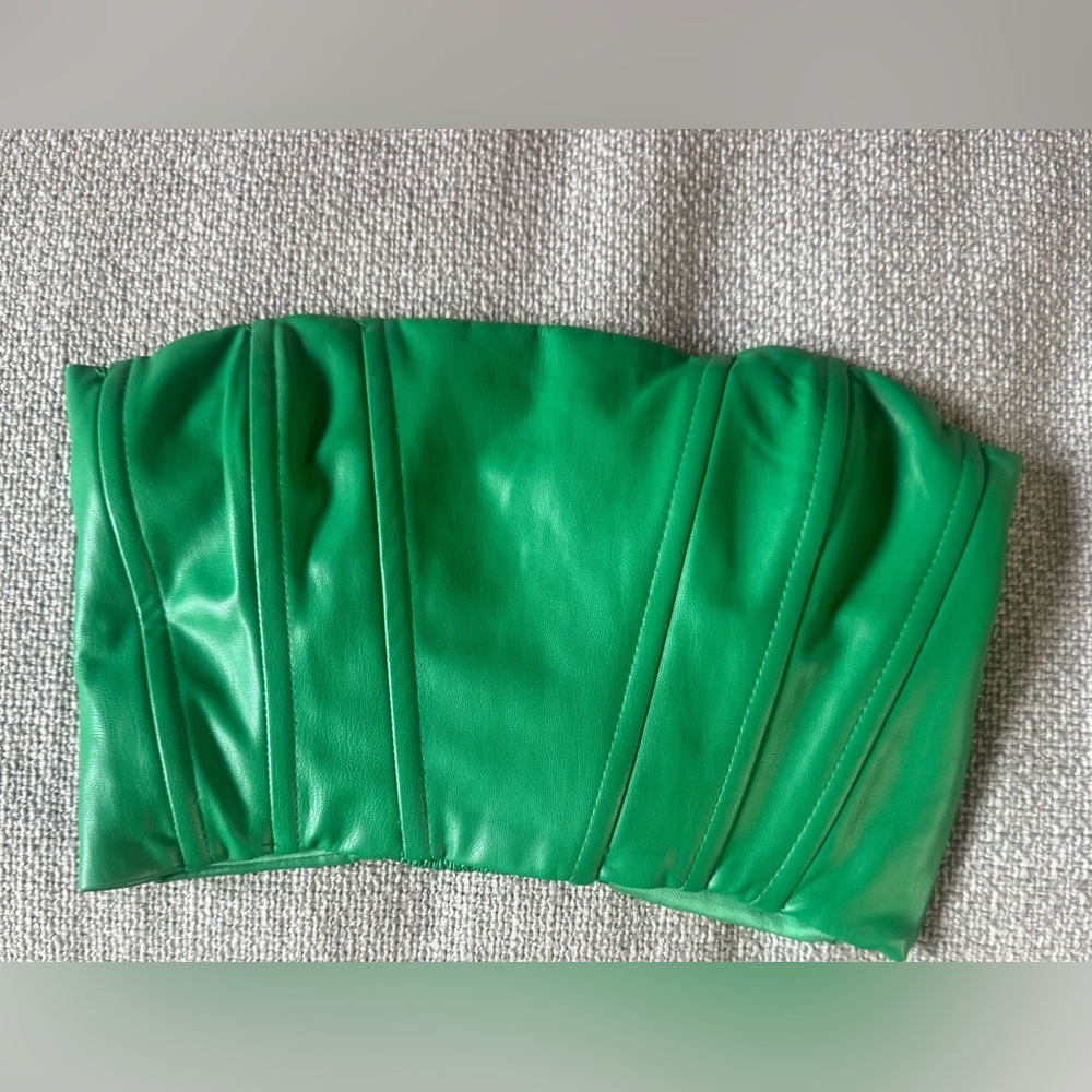 Zara Emerald Green Strapless Leather Like Top